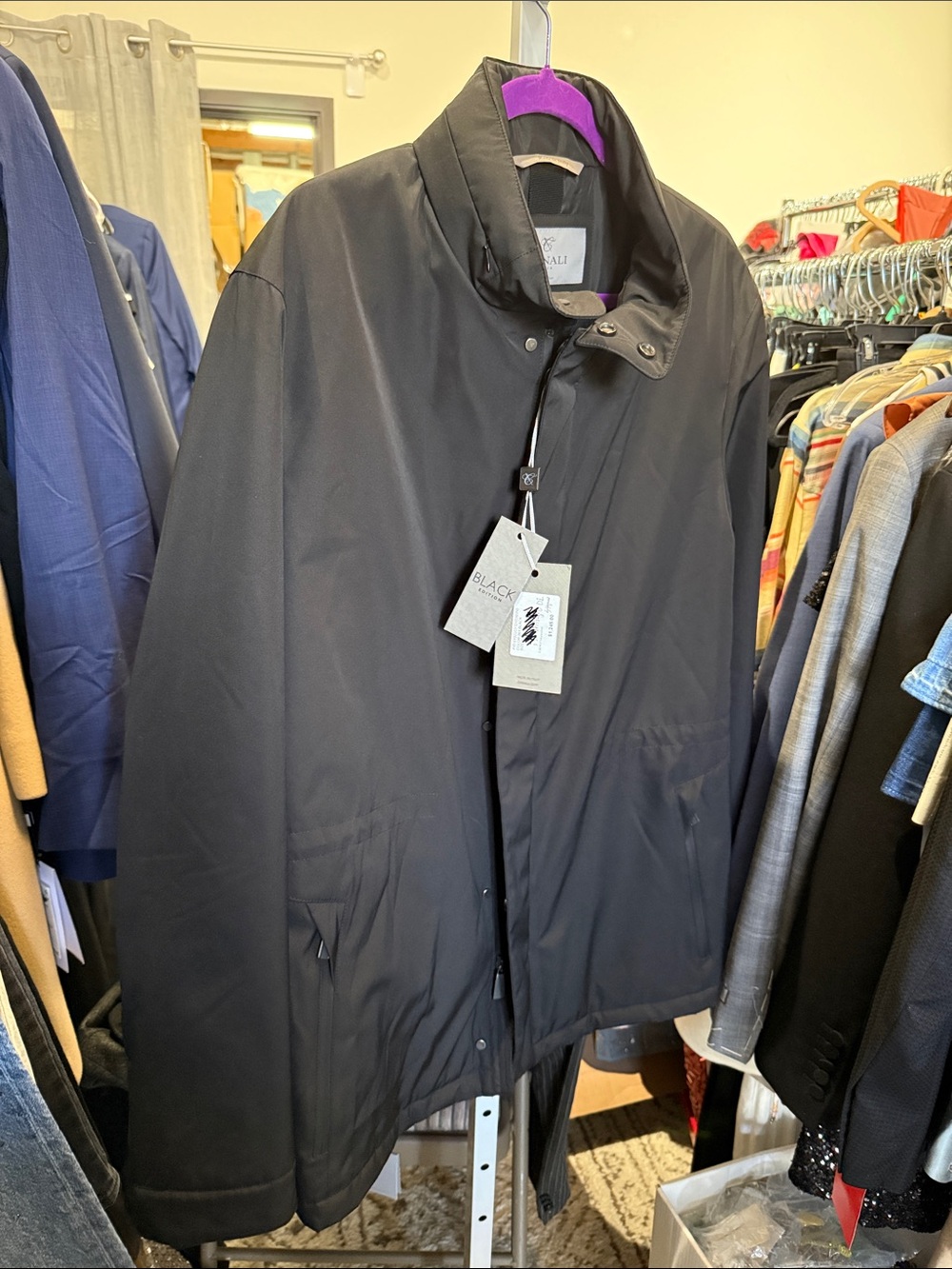 Canali Black Trench Coat Jacket